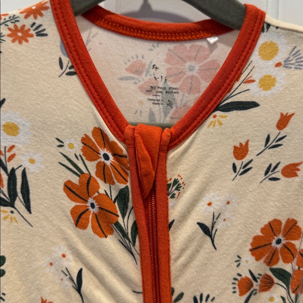 Angel Dear footie zip pajama with floral in yellow and orange - Picture 2 of 8